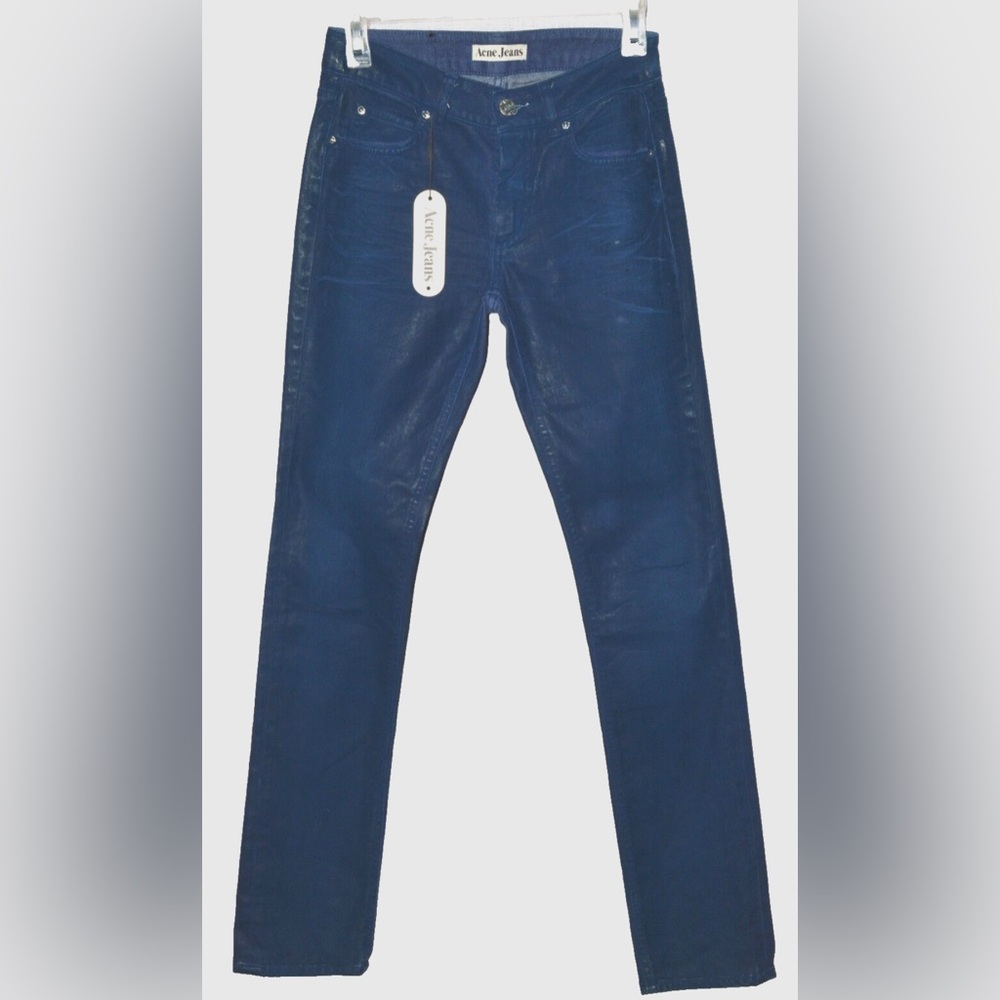 ACNE HEX USED TWILL BLUE NEW $210 SZ 27 32  5 POCKET WAXED SKINNY JEANS STRETCHY